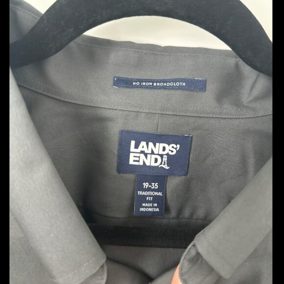 Land’s End Men’s No Iron Broadcloth Shirt, Grey, Traditional Fit, Size 19/35 - Picture 3 of 5